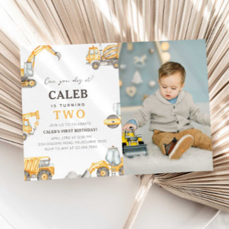 Invitation photo pour les 2 ans avec camion de con