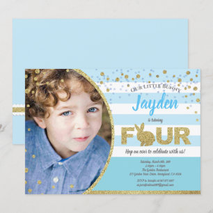 Invitation photo pour les 4 ans de garçon lapin en