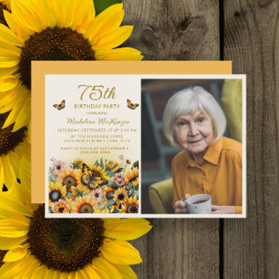 Invitation photo pour les 75 ans avec tournesols e