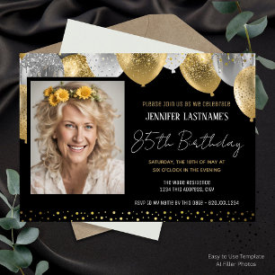 Invitation photo pour les 85 ans en or et noir
