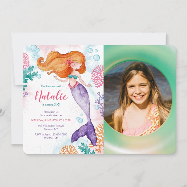 Invitation photo pour une fête de sirène (Devant)