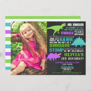 Invitation Photo pourpre verte turquoise d'anniversaire de