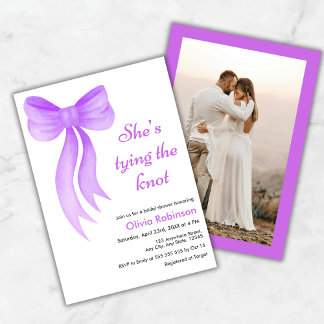 Invitation Photo Purple Bow Shes Tying the Knot Bridal Shower