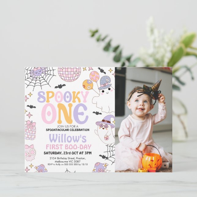 Invitation Photo Purple Halloween Éffrayant Un 1er anniversai (Debout devant)