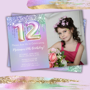 Invitation Photo Purple Parties scintillant rose 12ème annive