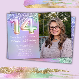 Invitation Photo Purple Parties scintillant rose 14ème annive