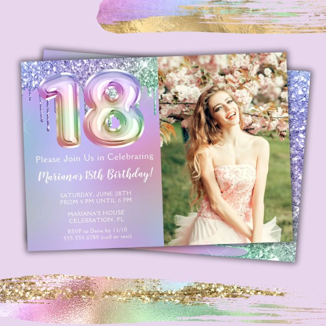 Invitation Photo Purple Pink Parties scintillant 18ème annive (Créateur téléchargé)