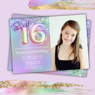 Invitation Photo Purple Pink Sweet 16e fête d'anniversaire