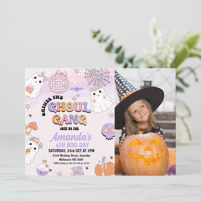 Invitation Photo Purple Retro Ghoul Gang Halloween Anniversai (Debout devant)