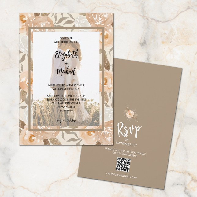 Invitation Photo QR Code Floral Mariage (Créateur téléchargé)