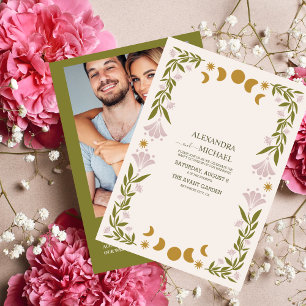 Invitation Photo QR Code Vintage Mystical Botanical Mariage