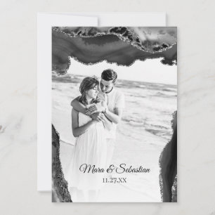 Invitation *~* PHOTO QR RSVP AR13 AGATE Black Mariage Invi