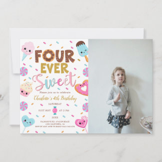 Invitation Photo quatre jamais douce Anniversaire Donut 4e an