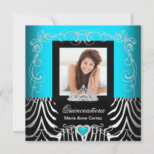 Invitation Photo Quinceanera 15e Anniversaire Bleu Canard Zèb