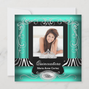 Invitation Photo Quinceanera 15e anniversaire Jade Turquoise 