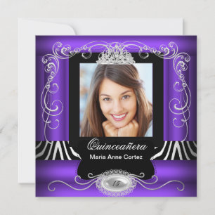 Invitation Photo Quinceanera 15e Anniversaire Zèbre Violet