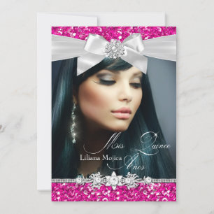 Invitation Photo Quinceanera avec Ruban Pailleté A
