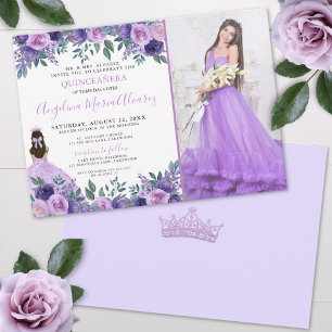 Invitation Photo Quinceanera Floral Violet 