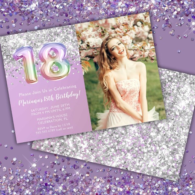 Invitation Photo Rainbow Sparkle 18e anniversaire (Créateur téléchargé)