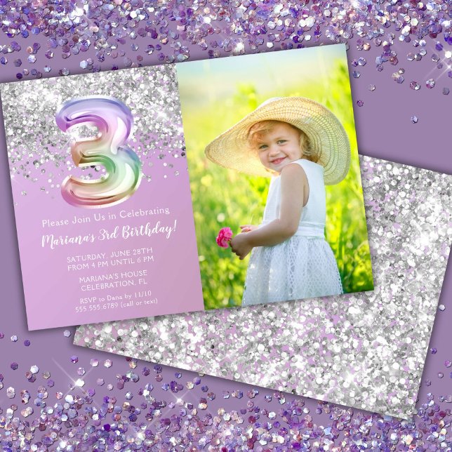 Invitation Photo Rainbow Sparkle 3e anniversaire (Créateur téléchargé)