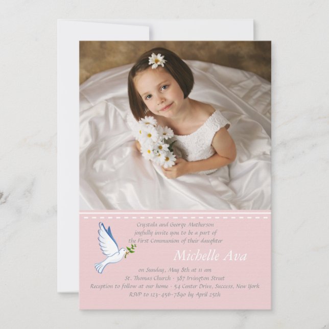 Invitation photo religieuse Dove Pink (Devant)
