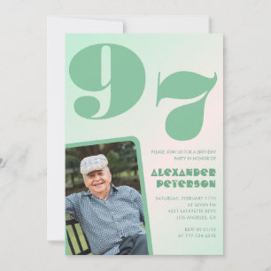 Invitation Photo rétro à dégradé vert pour les 97 ans d'un ho