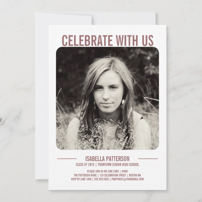 Invitation Photo Retro Modern Bold Graduation Party| Rose (Devant)