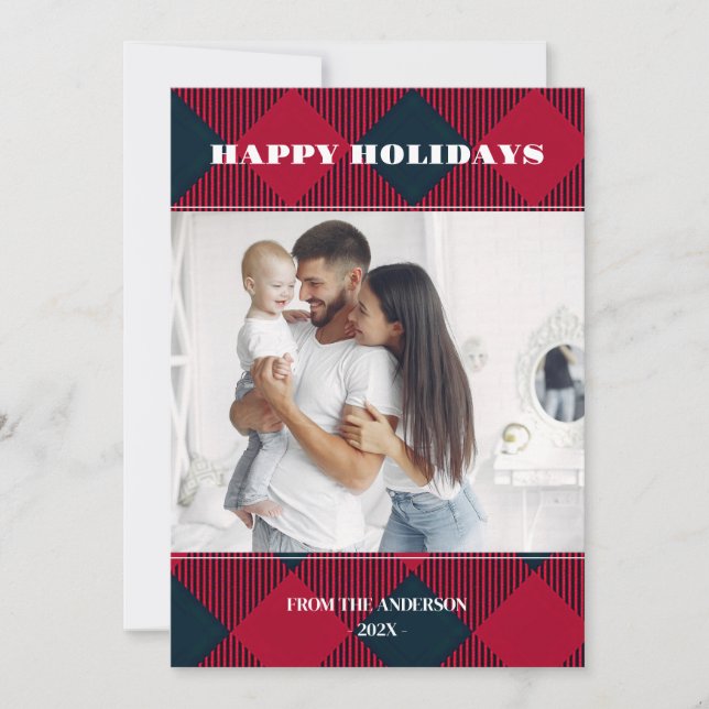 Invitation Photo Retro Noël Plaid Grey Holiday (Devant)