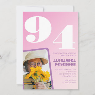 Invitation Photo rétro rose 94e anniversaire