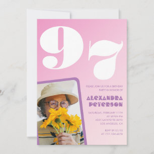 Invitation Photo rétro rose 97e anniversaire