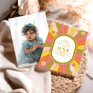 Invitation Photo Retro Super 70's Thème 1er anniversaire