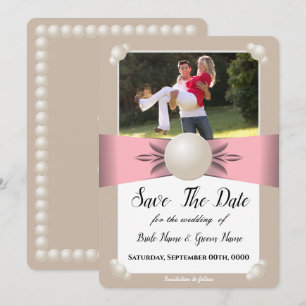 Invitation Photo Ribbon Blush & Tan Pearl Sauver La Date