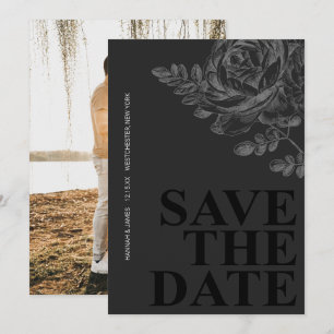 Invitation Photo romantique Floral Blanc noir Enregistrer la
