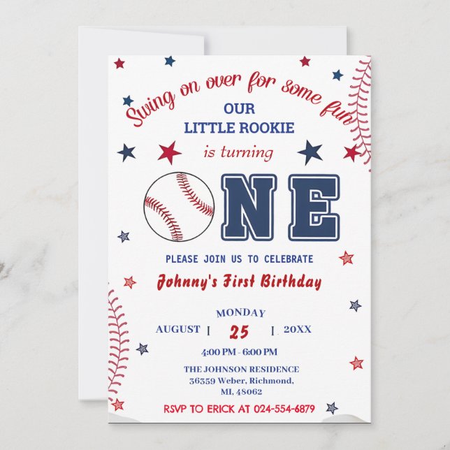 Invitation Photo Rookie De L'Année Baseball Premier Anniversa (Devant)