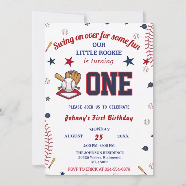 Invitation Photo Rookie Of The Year Baseball First Birthday (Devant)