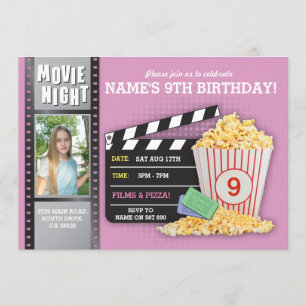 Invitation Photo rose de fête d'anniversaire de cinéma de