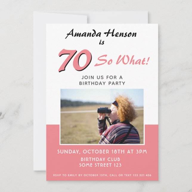 Invitation photo rose du 70e anniversaire de la fê (Devant)