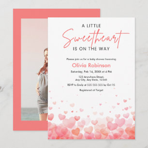 Invitation Photo Rose et Rouge Un Petit Chéri Baby Shower
