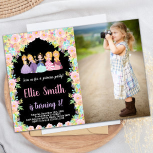 Invitation Photo Rose Floral Black Princesses Anniversaire