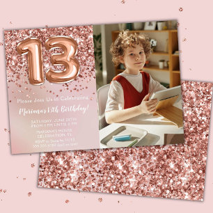 Invitation Photo Rose Gold Fête d'anniversaire de fille de 13