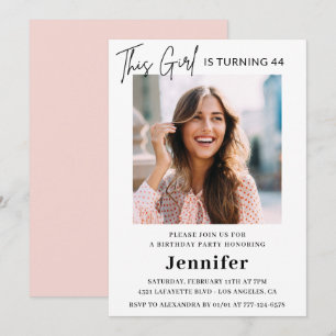 Invitation Photo rose moderne élégant 44e anniversaire