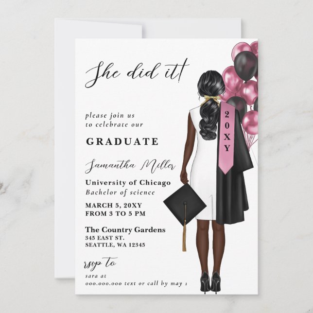Invitation Photo rose moderne Elle L'A Fait Diplôme (Devant)