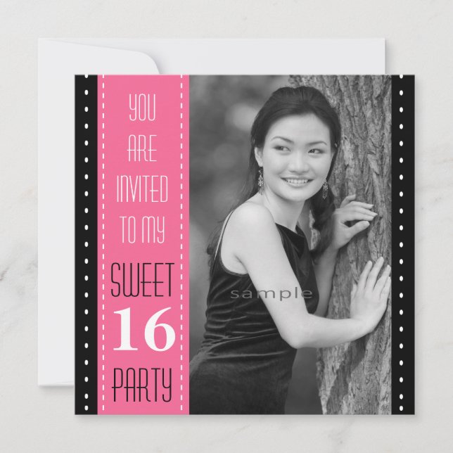 Invitation Photo ROSE noire de 16ème anniversaire de bonbon (Devant)