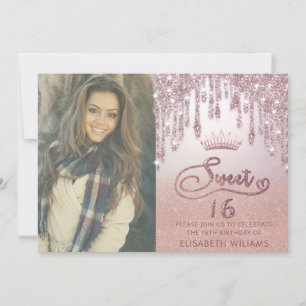 Invitation Photo Rose or gouttes de gloire ombre tiara