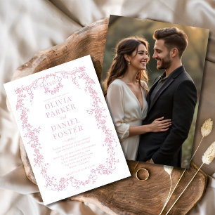 Invitation Photo rose pâle Floral Victorian Mariage français