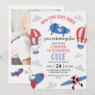 Invitation Photo Rouge bleu moderne Comment le temps vole 1er