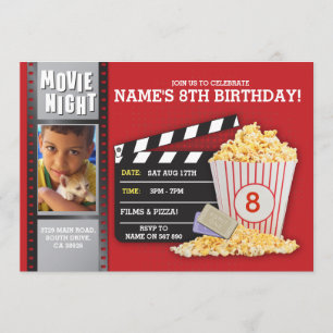 Invitation Photo rouge de fête d'anniversaire de cinéma de