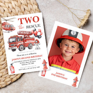 Invitation Photo Rouge Deux La Sauvetage Camion de pompiers A
