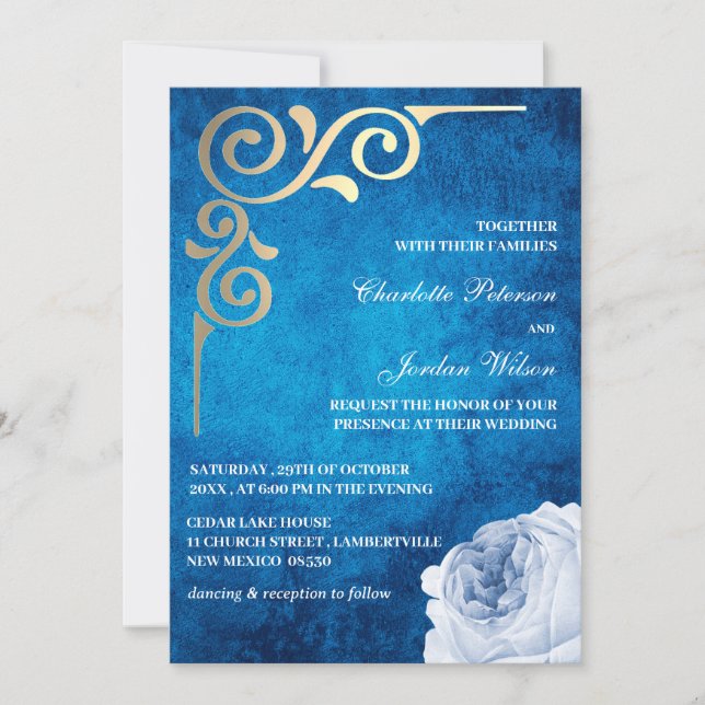 Invitation Photo Royal Blue and Gold Frame Mariage (Devant)