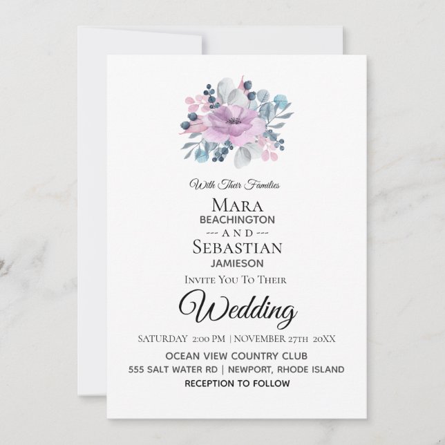 Invitation *~* Photo - RSVP - QR Mariage FLORAL BOUQUET (Devant)